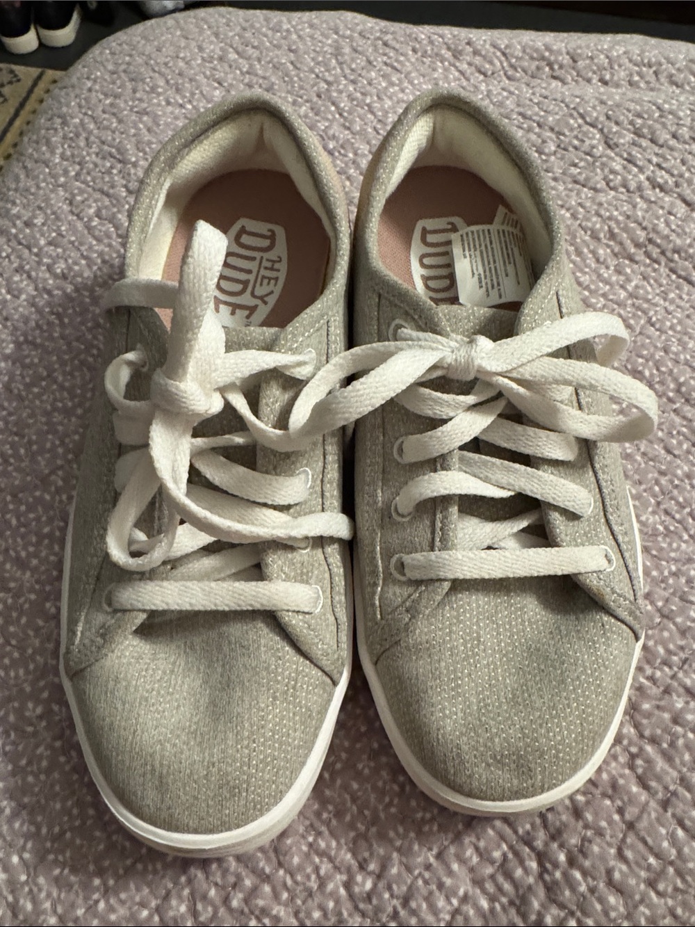 Hey Dude Women's Light Gray Canvas Lace-Up Sneakers